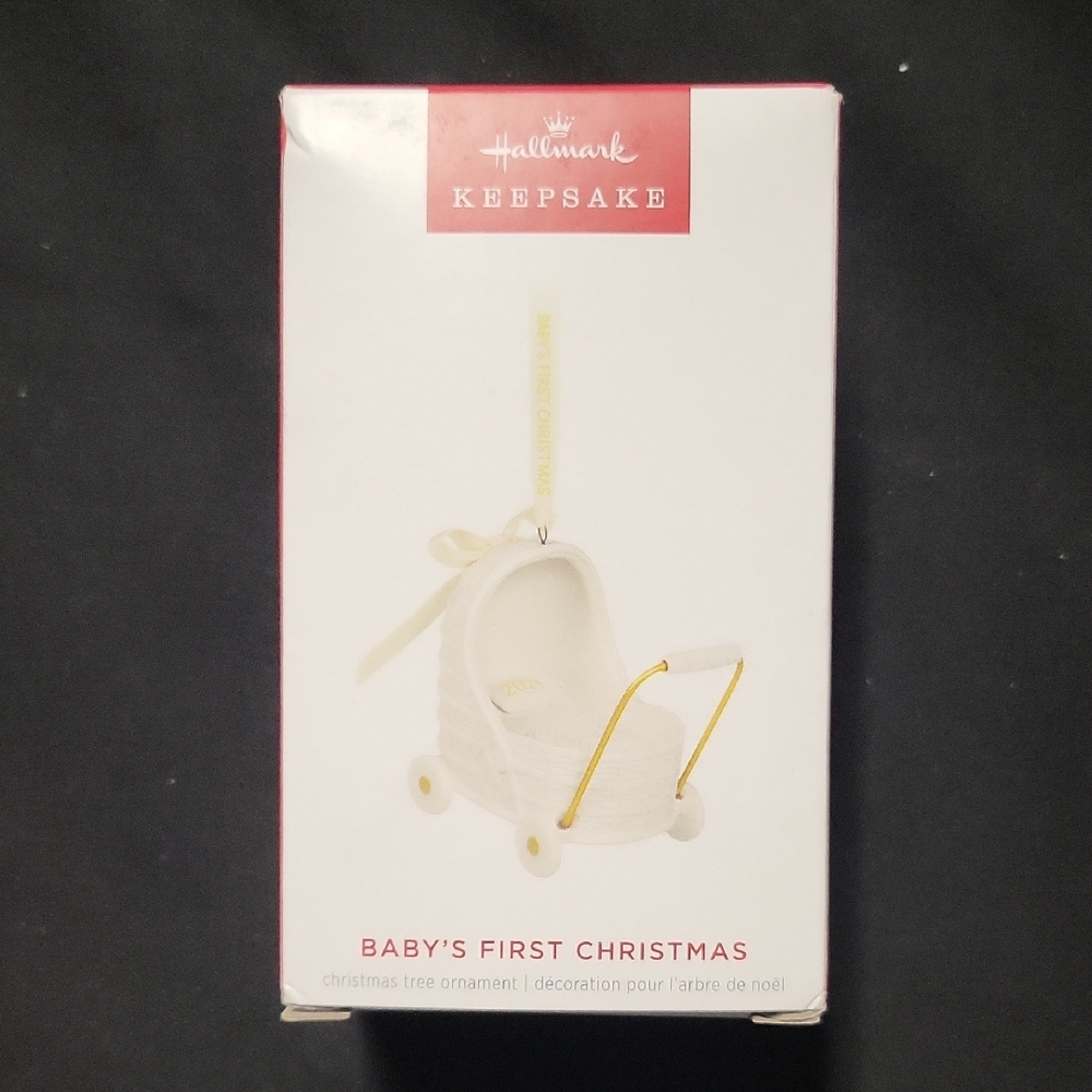 Hallmark Keepsake White and Gold Baby Carriage Ornament